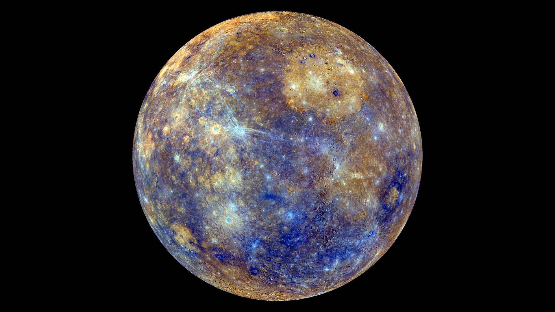 Mercurio, Mercury, this colorful view of Mercury