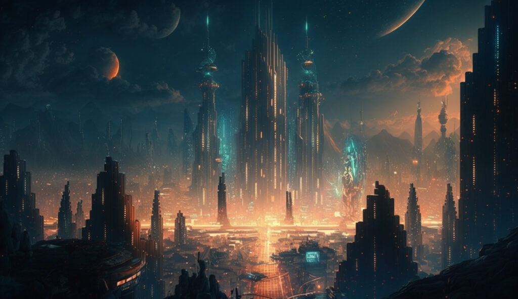 Immagine di fantasia di una città aliena.